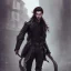 Placeholder: Male, Human, dark long hair, Black Eyes, Young, Photorealism, Full Body Shot, City Background, sharp focus, dark, black, steampunk