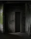 Placeholder: An ancient, weathered door stands in an abandoned house, shrouded in deep, engulfing darkness. The walls are rough and covered in moss and dust, with wooden beams crumbling and floors uneven. The faint light coming from a small particle of the philosopher's stone, placed mysteriously near the door, emits a warm, surreal glow, contrasting with the surrounding darkness. The stone’s light weakly illuminates the nearby area, casting long, eerie shadows. The atmosphere is thick with mystery and tensi