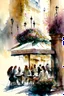 Placeholder: paris cafe, water colour, with people, with flowers