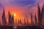 Placeholder: Futuristic city, people, sunset, sci-fi, epic, philip wilson steer influence, hd, realistic painting