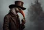 Placeholder: arafed man bird wearing a hat and jacket with a long beak, vintage, from witcher (2021), portrait photoreal, taking tobacco snuff, trending on artstatio, from the game pathologic 2, 2 0 1 4. modern attire, thomas