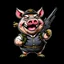 Placeholder: Little pig laughing, armed with a gun, cartoon style, James Bond style, vivid and dark colors, transparent background, 32k UHD