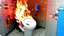 Placeholder: man sprays fire extinguisher all over toilet in the bathroom