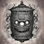 Placeholder: the tattooed killer lantern floats eerily, its lace exterior etched with intricate designs that seem to writhe and pulse with a life of their own. the ghastly sight of a pulsating brain visible within, suspended in a macabre display of terror. two round eyes in its center. The bloody brain, adorned with cryptic symbols and nightmarish, throbs with a sickening rhythm. Each convulsion sends flashy light tendrils through the lantern, casting clear cut shadows on the walls of the temple