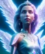 Placeholder: A smiling crystalised queen, atmospheric, realistic, unreal engine, cinematic lighting, octane render. blue, pink, transparency, light, shine,bright, full body, transparent wings, blonde, long hair, nice smile