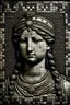 Placeholder: Old daguerreotype of an Etruscan mosaic, goddess, hyperdetailed, highly textured