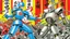 Placeholder: A digital illustration by Kuniyoshi and Hajime Sorayama of a fight between androids with anarchist flags and human fascists.