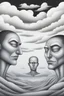 Placeholder: Nightmare in my mind, evil in many faces, Busch painting nightmare, thin line draw, 3D gray clouds colors