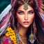 Placeholder: bright native american fairy, beautiful portrait, flowery landscape