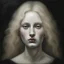 Placeholder: Anonymous Woman, black background, shadows, white blond hair, pale skin, portrait, close up, odd nerdrum, realistic