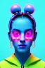 Placeholder: Ultra Realistic image, Rosalía artist, waist up portrait, black eye line, sweet angry face , gold, blue, pop style, pink spray line make up, geometric, led lights, neon, rings piercing, led ornament, fog, bubble latex coat, vibrant color, highly detailed, art stations, concept art, smooth, unreal engine 5, god rays, ray tracing, RTX, lumen lighting, ultra detail, volumetric lighting, 3d, finely drawn, high definition, high resolution.