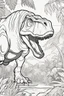 Placeholder: coloring page for kids, tyrannosaurus rex in jungle, cartoon style, thick lines, low details, no shading