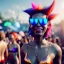 Placeholder: Ultra Realistic photo, medium shot view, drunken dancer bikini woman, carnival scene, monster hair, steampunk. Red hair, confeti, Sunglasses, smile, happy, festival, gradient color fog. highly detailed, concept art, unreal engine 5, ray tracing, RTX, lumen lighting, ultra detail, volumetric lighting, 3d, finely drawn, high definition, high resolution.