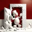 Placeholder: 3d Christmas snowman, breaking out through a wall, plaster texture, white and red, 3d background