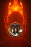 Placeholder: bitcoin alien, Fire theme art, Dark moody night atmosphere, , 8K, close-up face, anatomically perfect face