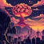 Placeholder: 16 bit pixelart of a retro anime style, serius dark 1990s anime style, city, atomic mushroom cloud, synthwave, destroyed city