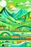 Placeholder: Many trains and high-speed railways contribute to a prosperous era, while green waters and mountains signify sustainable development, and poverty alleviation.To create artwork suitable for children, suggest a style that incorporates playful colors, whimsical elements, simple shapes, cartoonish characters, a storytelling narrative, and child-friendly imagery.