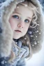 Placeholder: Lonely little girl with big innocent eyes and curly blonde hair and snowflakes in her hair. Lots of big snowflakes. Snowy landscape, smooth, elegant, fantasy, intricate, hyperdetailed, very cute, surreal, magical, snowflakes, Nikon D850