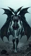 Placeholder: An unusual and surreal blend of organics anatomy and creatures structure of an weirds scars female bat ears winged fullbody escaping skull appearance. The scars female epic aesthetic walking on ground nightmares darkness lands. Very details and intriciate mechanicals fantasy surrealism.