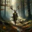 Placeholder: large feyman with antlers walking in the woods fantasy digital art