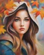 Placeholder: Oil pastel style, oil pastel painting, painting style, painting of a beautiful girl, beautiful autumn, young girl, autumn in the background, oil pastel painting on cardboard, fine art, high quality