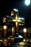 Placeholder: a cross with eyes like spotlights , photo-realistic, shot on Hasselblad h6d-400c, zeiss prime lens, bokeh like f/0.8, tilt-shift lens 8k, high detail, smooth render, down-light, unreal engine 5, cinema 4d, HDR