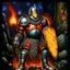 Placeholder: fantasy 90's tcg art of chainmail magma knight