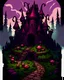 Placeholder: A frightening mushroom forest dungeon with a twisted bramble evil castle in the background