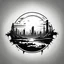 Placeholder: post-apocalyptic horizon vector icon in white color over the back background, stylized