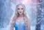 Placeholder: very beautiful fairy women with long hair, little smile, with cosmic silver metallic blue and pink suite and brightly earings. in the background there is a bautiful little magic forest with snow and light bluesky with stars and light beam