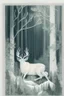 Placeholder: in a cosy vintage style, a white stag sleeps in a forest