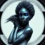 Placeholder: a black woman with one blue crystal eye, steam punk, realistic, made in octane, cinematic, ultra-realistic, extremely detailed octane rendering, 8K, VRAY Super Real ar 2:3, dof photorealistic futuristic 50mm lens hard lighting dark gray tintype photograph, realistic lighting