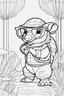 Placeholder: Outline art for cute coloring pages with armadillo with glasses, full body, white background, sketch style, only use outline, clean line art, no shadows and clear and well outlined.