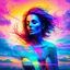 Placeholder: piece of album art with a women fusion with light, abstract experimental style album cover, smooth colors, high level of noise and subtle texture, psychedelic cover, sky, light and clouds.