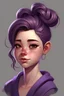 Placeholder: petite, cute, strong, big breasts, purple messy bun, 24 years, realistic, seductive, female