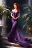 Placeholder: elegance, beautiful woman, 18 years old,front view, tiny, luxuriant, center, single luxuriant purple dress, red hair, render indoor palm, white background,32k, ultra high definition,oil painting, white background, clipart, thomas kinkade, blushing, masterpiece, unique, breathtaking, Best Artist, Cinematography, Soft Lighting, Cute and well loved, Creative, Ultra detailed