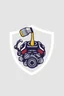 Placeholder: inside a shield shape, a car engine icon with an oil bottle above pouring oil into the engine, vector illustration