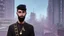 Placeholder: a single man, an Arab from the Middle East, he has a beard, who wears a gold chain, with a t-shirt marked ODK, wears a black baseball jacket with the mark ODK, which bears black sunglasses, with a black baseball cap with the initials branded ODK. at night, in the city center, at night.