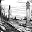 Placeholder: line art , scary landscape tombstone , white background, ,detailed. AESTHETIC, different view, black lines