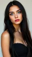 Placeholder: portrait of an very pretty 19 year old woman with long black hair and sapphire blue eyes