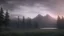 Placeholder: Cloudy dark sky, Distant epic mountains, trees