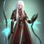 Placeholder: Female Aasimar Warlock dungeons and dragons character. Pale hair and glowing eyes. Spy.