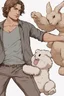 Placeholder: hot man fighting in the hunger games, holding a stuffed bunny