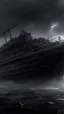 Placeholder: ,surrealism of the dark of a nightmare , hyper photorealistic, hyper detailed dark art color, high resolution, fog, octane render, tilt shift, HDRI Environment, all pictures dark gray, a torpedo hitting a ship and a huge mad creature covering the whole background