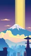 Placeholder: A parallax pixel art background for a vertical 2D platformer game with mount fuji in the background, light colors, clouds on a different layer, city in the foreground at the bottom