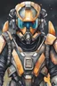 Placeholder: futuristic spaceship pilot in mechanized armor, watercolor style, ultra detailed character, simple background, Professional Quality watercolor painting, full body shot, vibrant colors, visible face