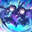 Placeholder: Clear focus,High resolution, Black long straight hair, and purple eyes, wearing a skirt,with stocking, with long boots on, Happy, Jumping, Teen, Background is a very colorful and happy theme park