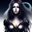 Placeholder: black long hair lady warrior top with black eyes under the Stars