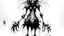 Placeholder: Creepy ink demon oc (Mouth & eyes like dupe from Doors, tall, slim, Fluffy tail, Hair covers eye?, sometimes walks on four legs, long arms, organs made of ink, fluffy somehow