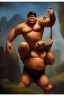 Placeholder: 4k ultra-hd, hyper realistic, cinema lighting, fantasy art, in the style of Frank Frazetta -- Fred Flintstone wearing a short-sleeve, orange and black spotted, full body loincloth handsome, fair skin, black hair, thick eyebrows, large nose. broad shoulders, massive arms, , caveman dwelling background--